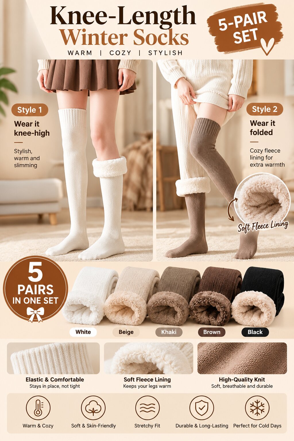  Stay warm and cozy with CloudWarm Fleece-Lined Over-the-Knee Socks. Featuring a soft ribbed knit, plush fleece lining, and a stylish extra-long design—perfect for chilly days and cozy nights.